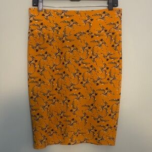 Lularoe Size Small Cassie Pencil Skirt Yellow with Blue Birds